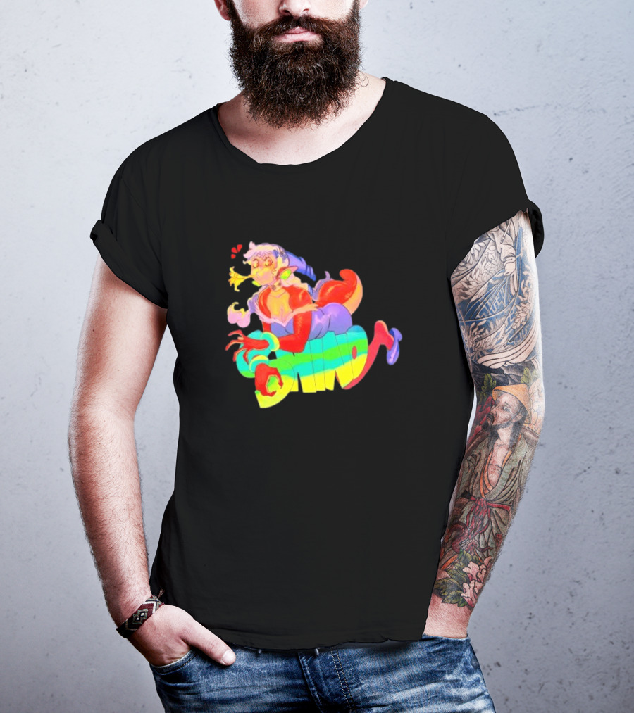 Shinto Decals Vibrant Dragon Monster Girl With Rainbow CHINO Text T-Shirt