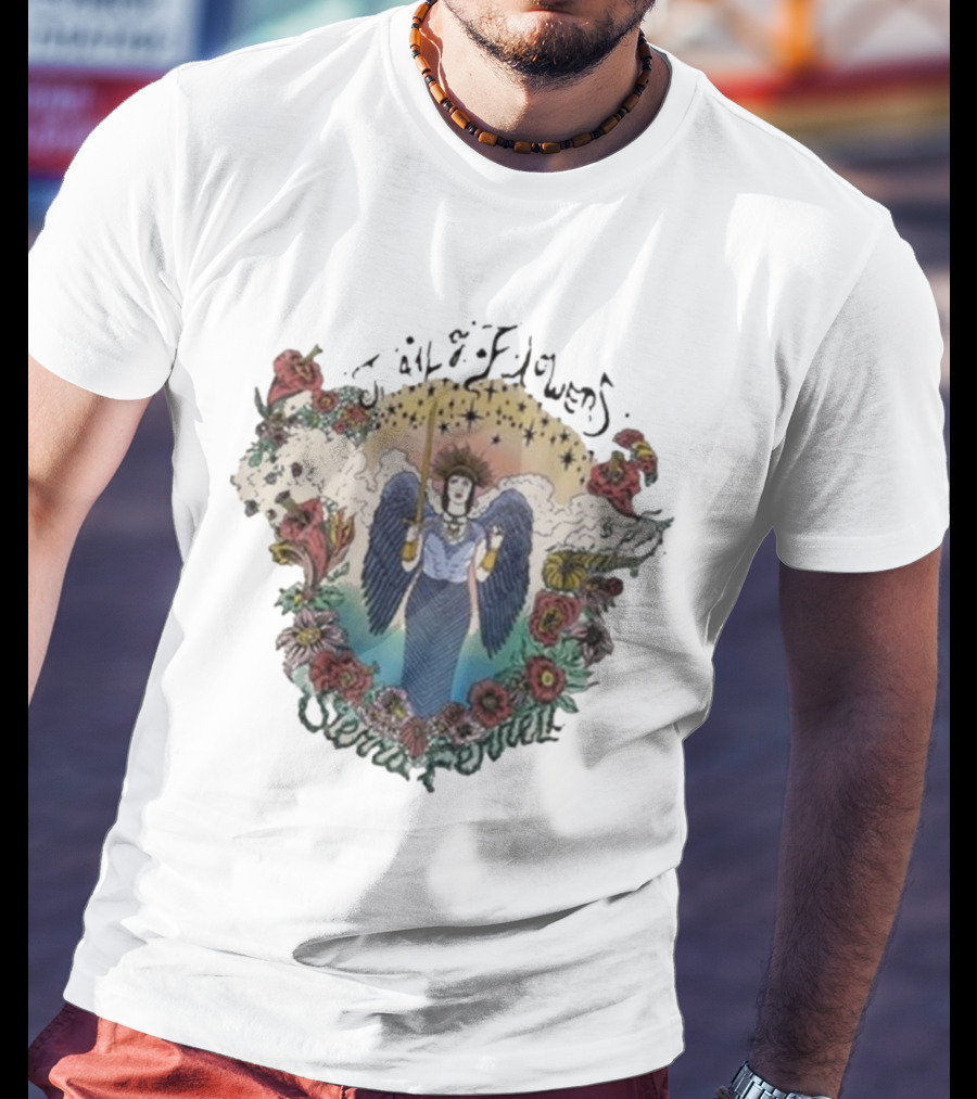 Sierra Ferrell Trail Of Flowers Angelic Winged Figure Surrounded By Floral Frame T-Shirt