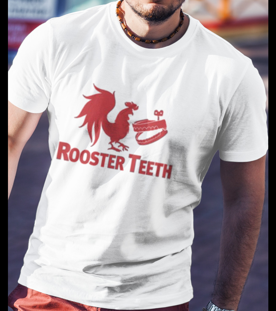 Rooster Teeth Red Rooster And Wind-Up Chattering Teeth T-Shirt