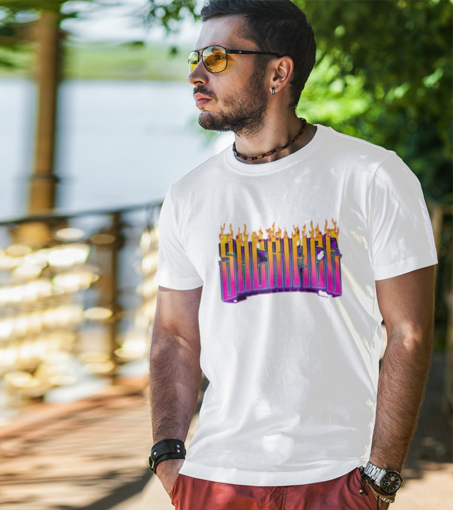 Sacrifice Hades Sunset Flame Text T-Shirt