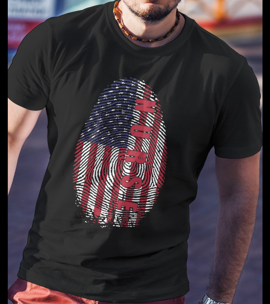 American Flag Fingerprint NURSE Patriotic T-Shirt