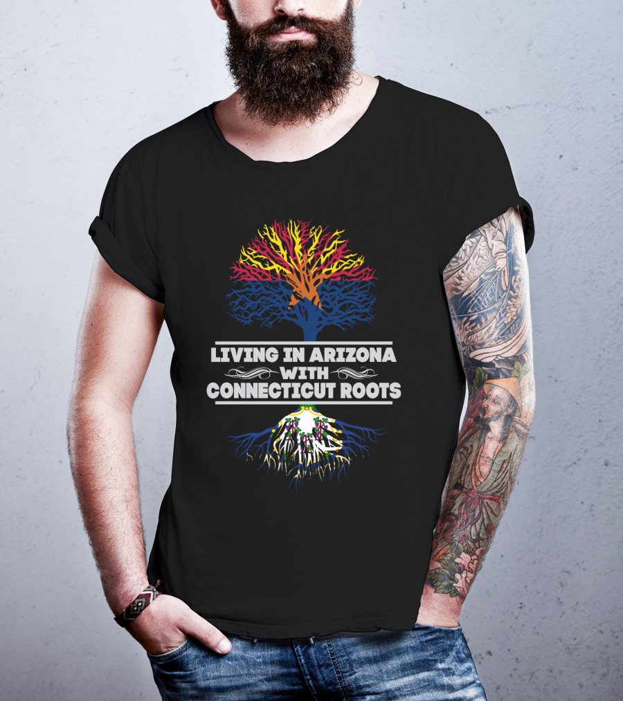 Living In Arizona With Connecticut Roots Vibrant Dual-State Tree T-Shirt