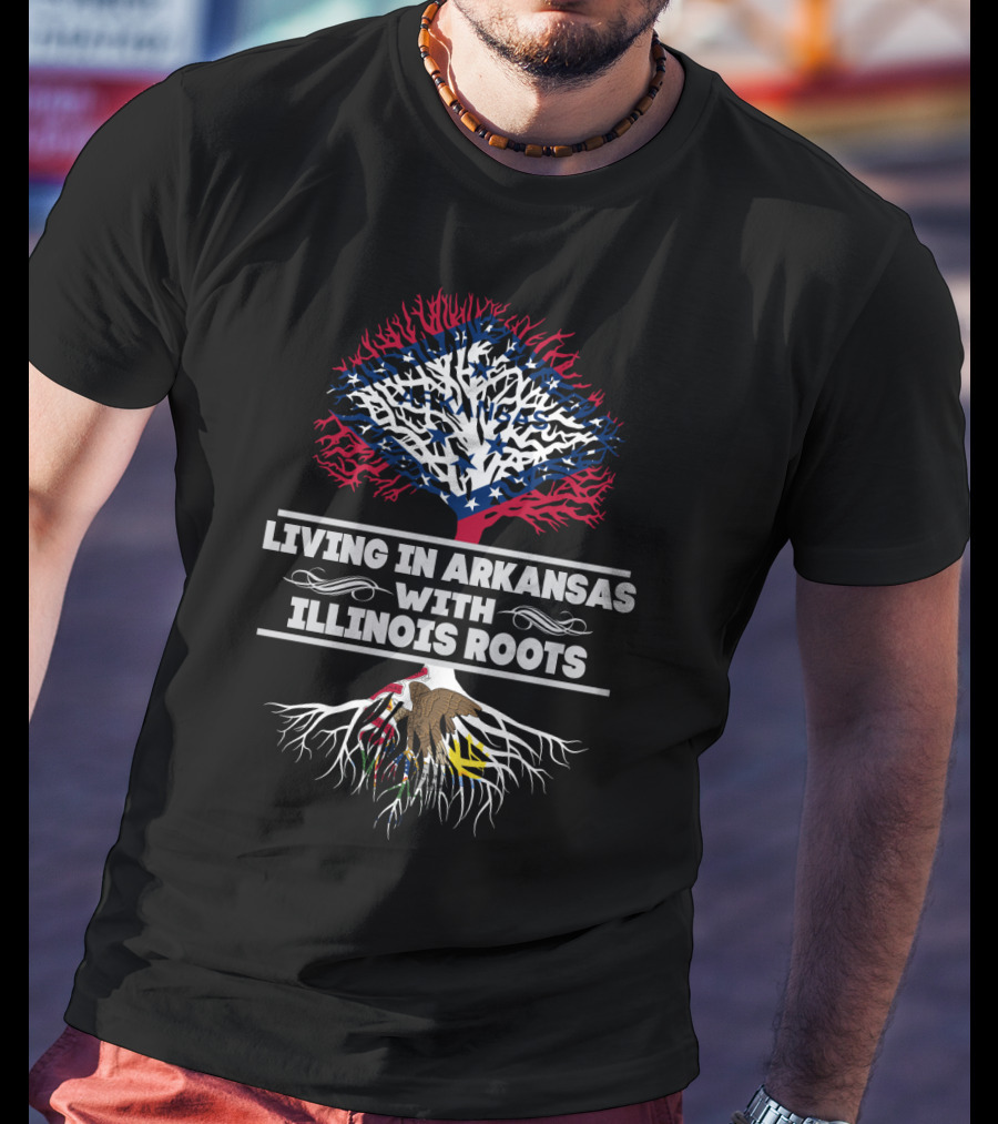 Arkansas Living Illinois Roots Patriotic Tree Design With State Flags And Eagle T-Shirt