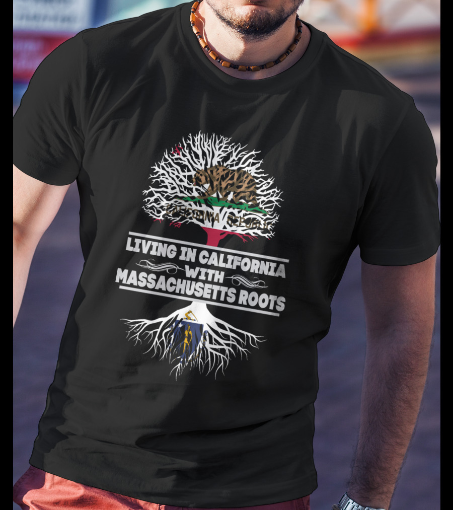 California Republic Bear And Tree Design With Massachusetts Roots T-Shirt