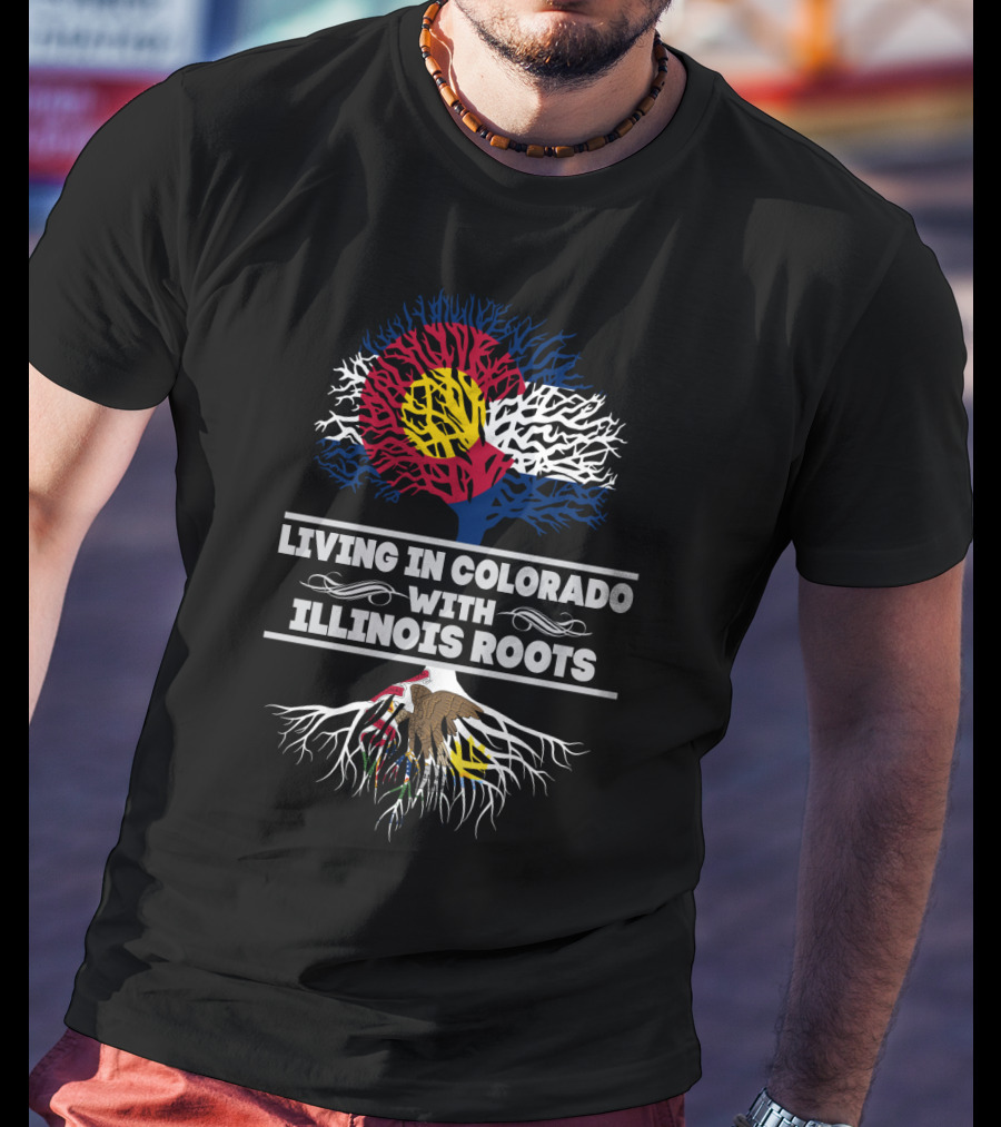 Colorado Flag Tree Symbolizing Residence With Illinois Origins And Roots T-Shirt