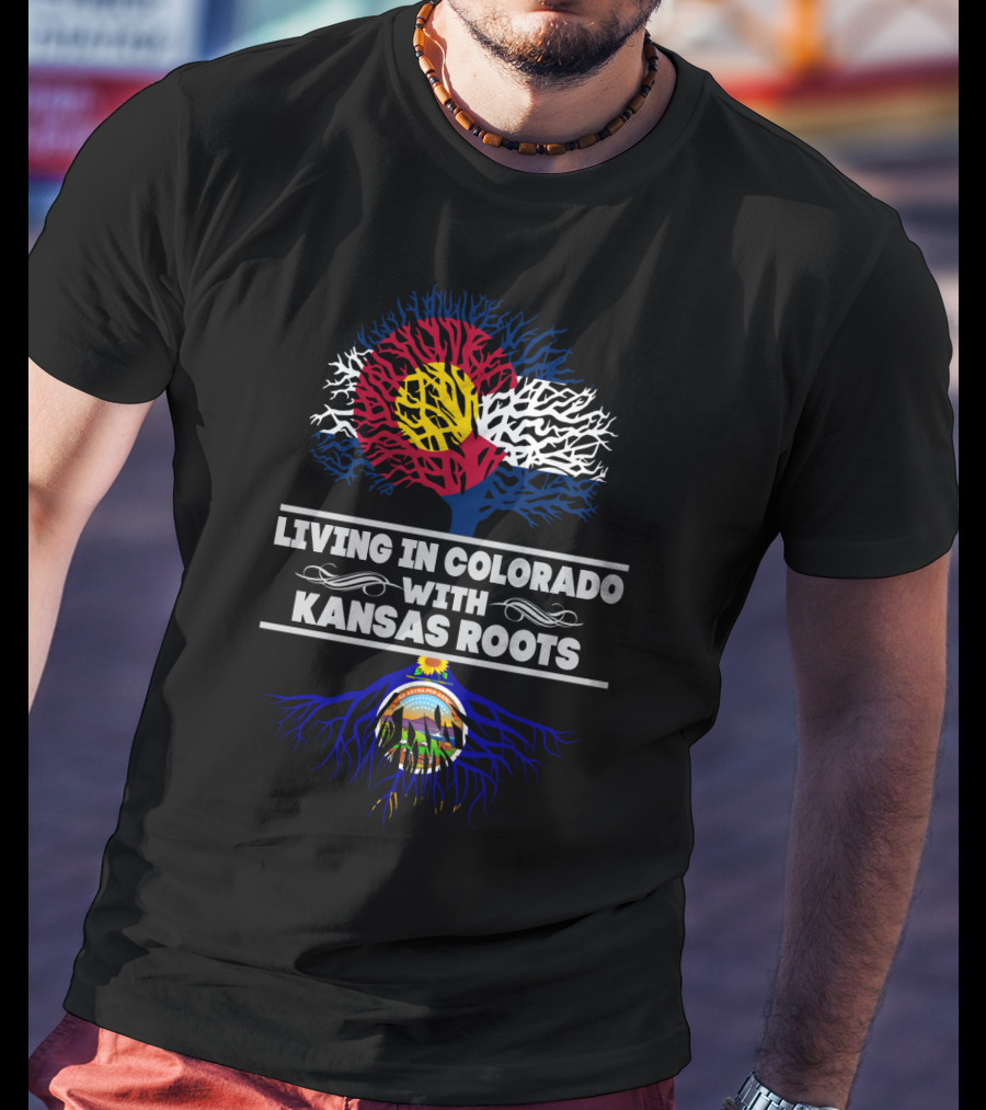 Colorado Flag Tree With Kansas Seal Roots - Living In Colorado With Kansas Roots T-Shirt