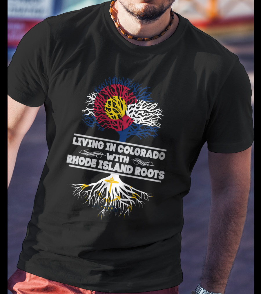 Colorado State Pride With Rhode Island Heritage Roots Flag Tree T-Shirt