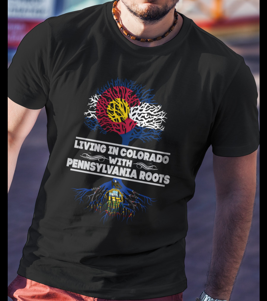 Colorado Pride Tree With Pennsylvania Heritage Roots And State Flag Elements T-Shirt