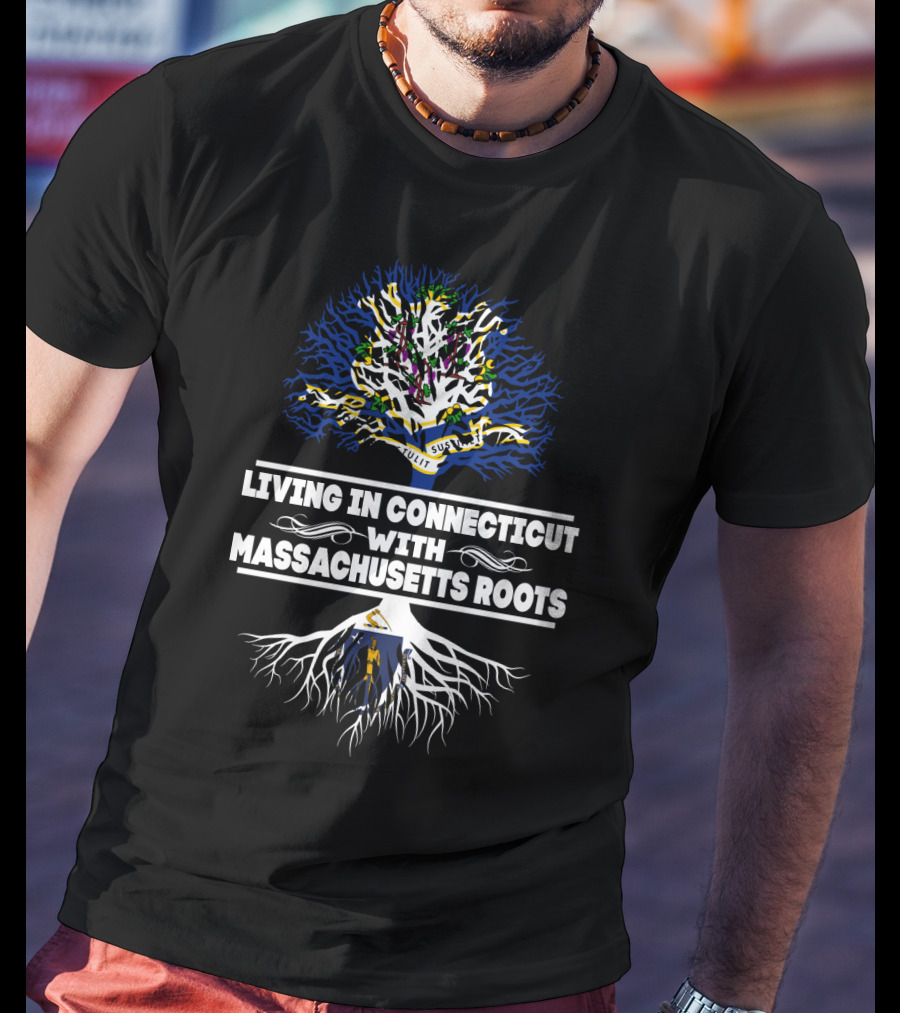 Connecticut Life Massachusetts Roots Tree Design With State Flags And Symbols T-Shirt