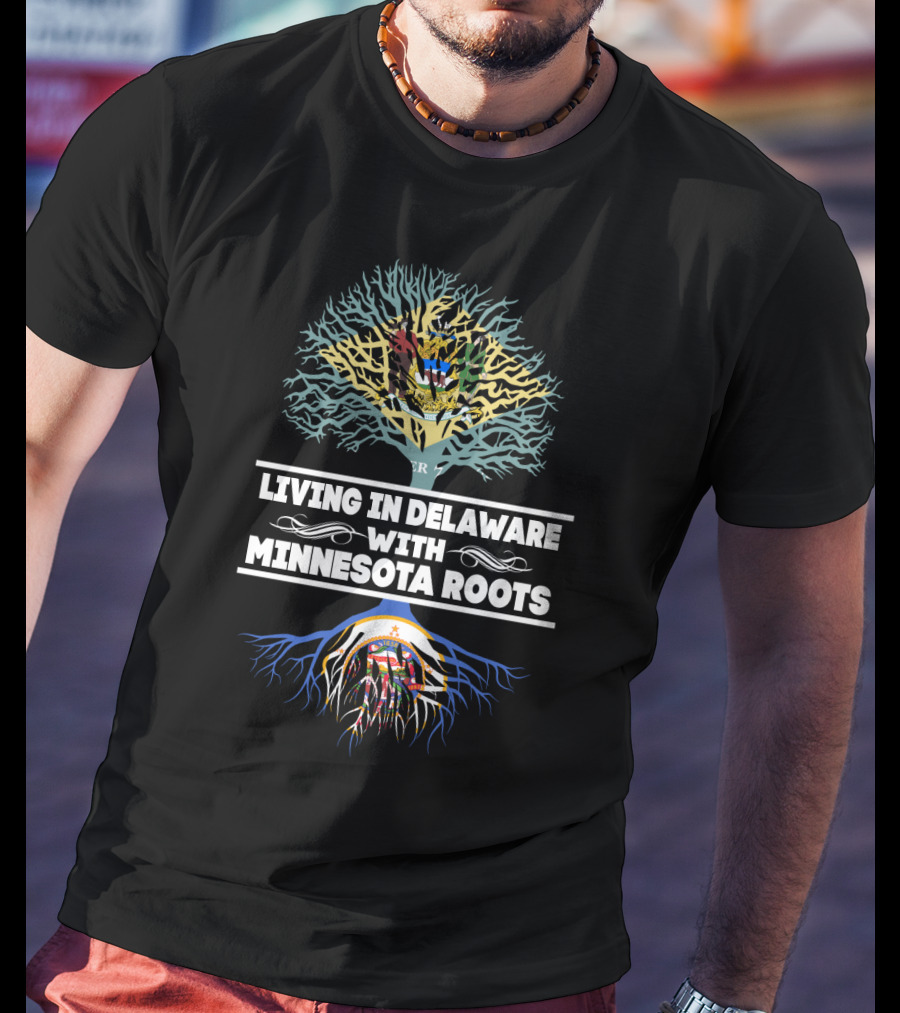 Delaware Resident Embracing Minnesota Heritage With State Flag Roots Tree T-Shirt