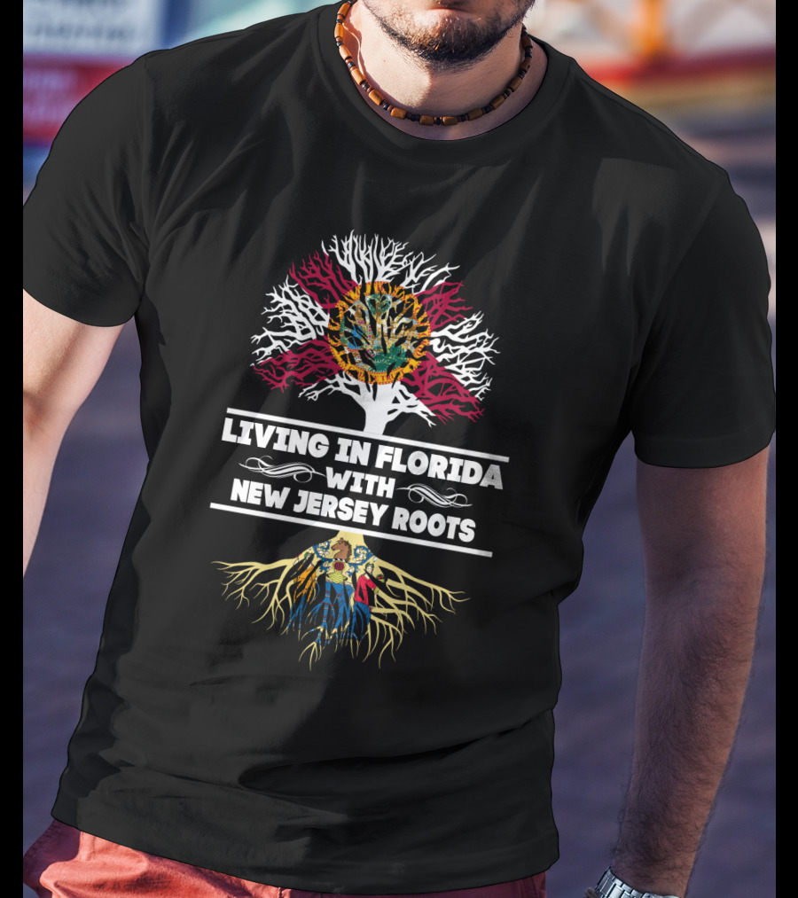 Living In Florida With New Jersey Roots State Flags Tree T-Shirt