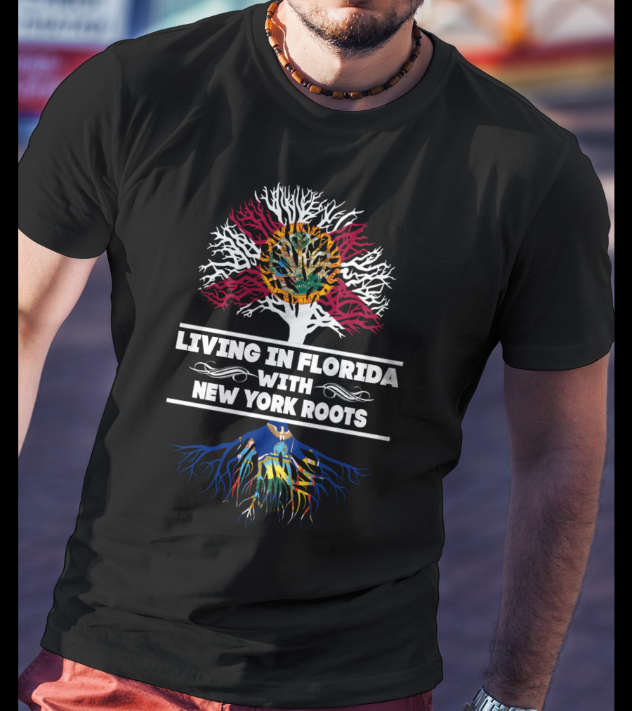 Florida Living With New York Roots Tree Design Featuring State Symbols T-Shirt