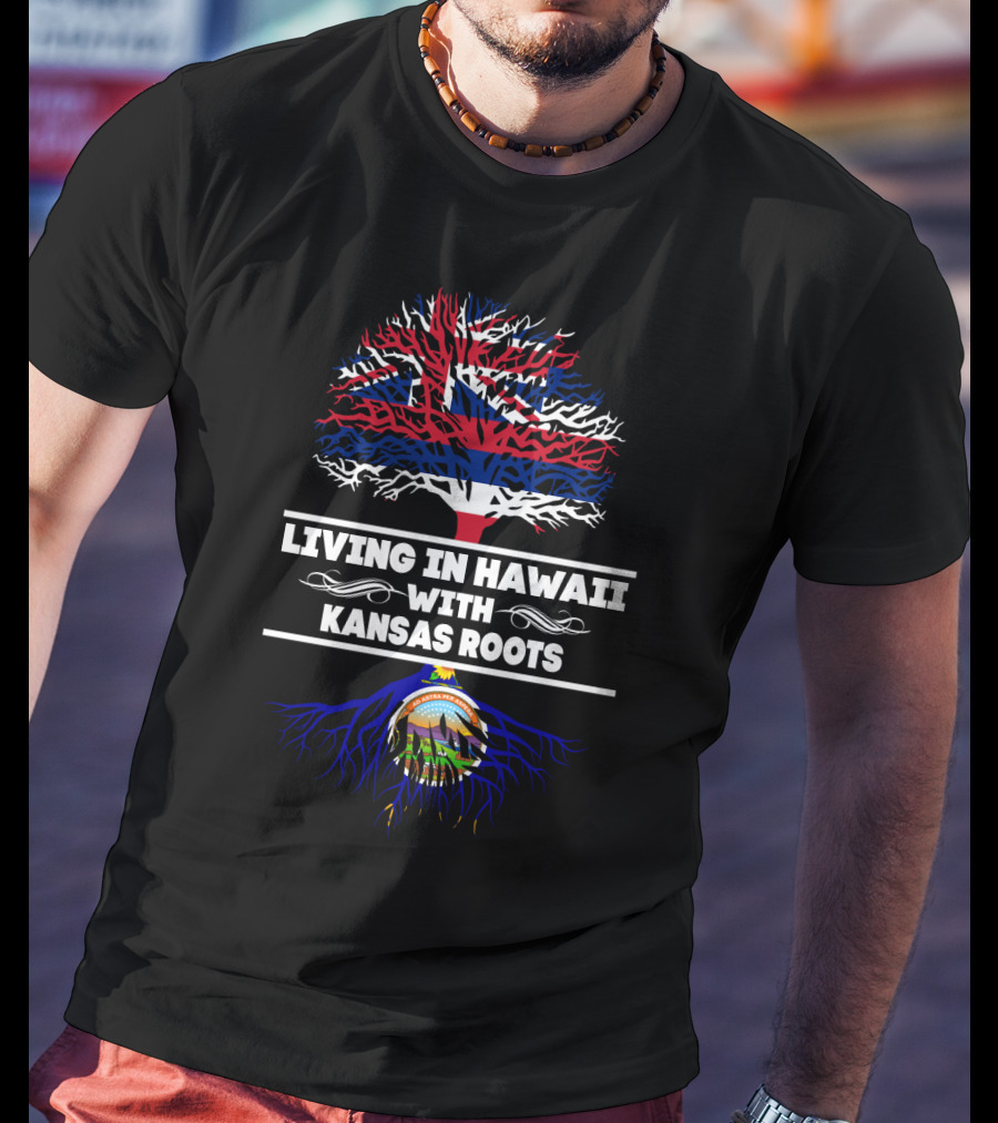 Hawaii Flag And Tree With Kansas Roots Heritage T-Shirt