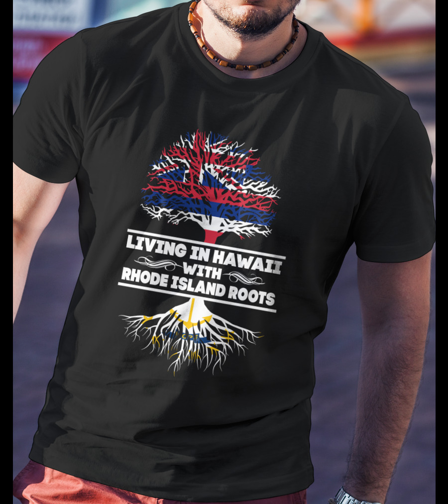 Hawaii Lifestyle Embraced With Deep Rhode Island Heritage Featuring Iconic Flag-Inspired Tree T-Shirt