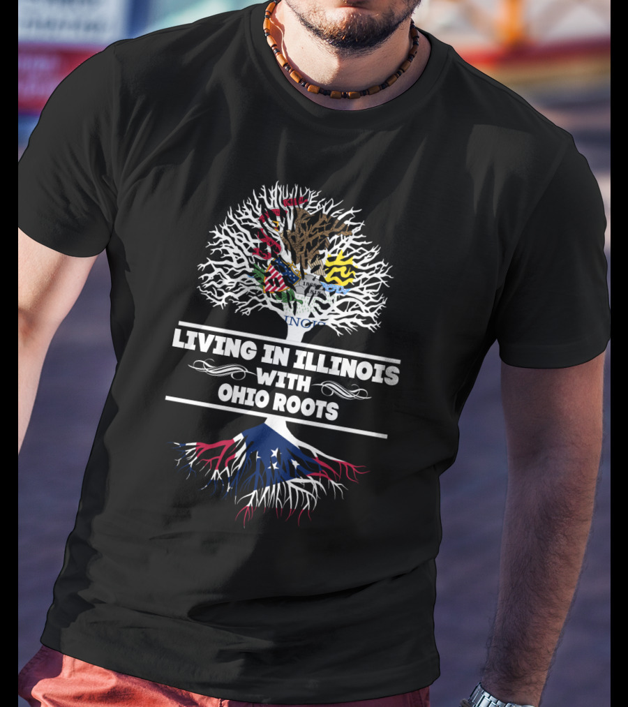 Illinois Pride And Ohio Heritage Tree With State Flags T-Shirt