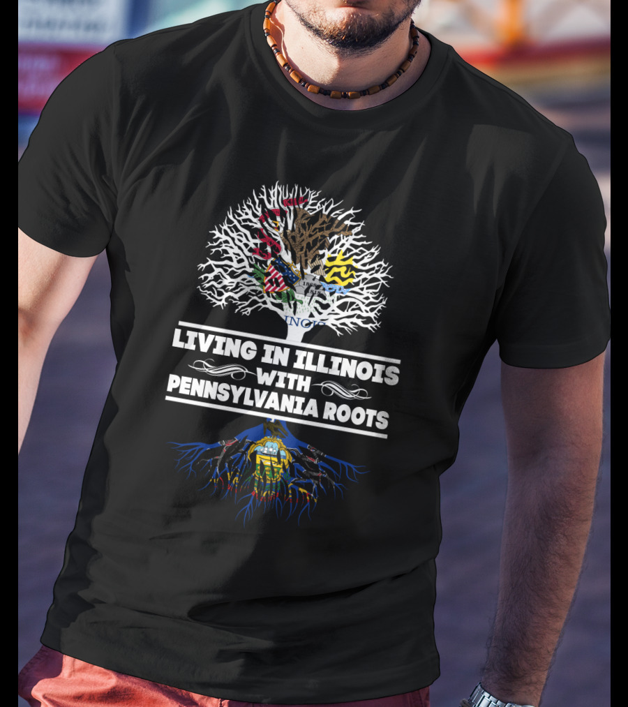 Illinois Living Pennsylvania Roots Tree With State Flags Heritage Connection T-Shirt