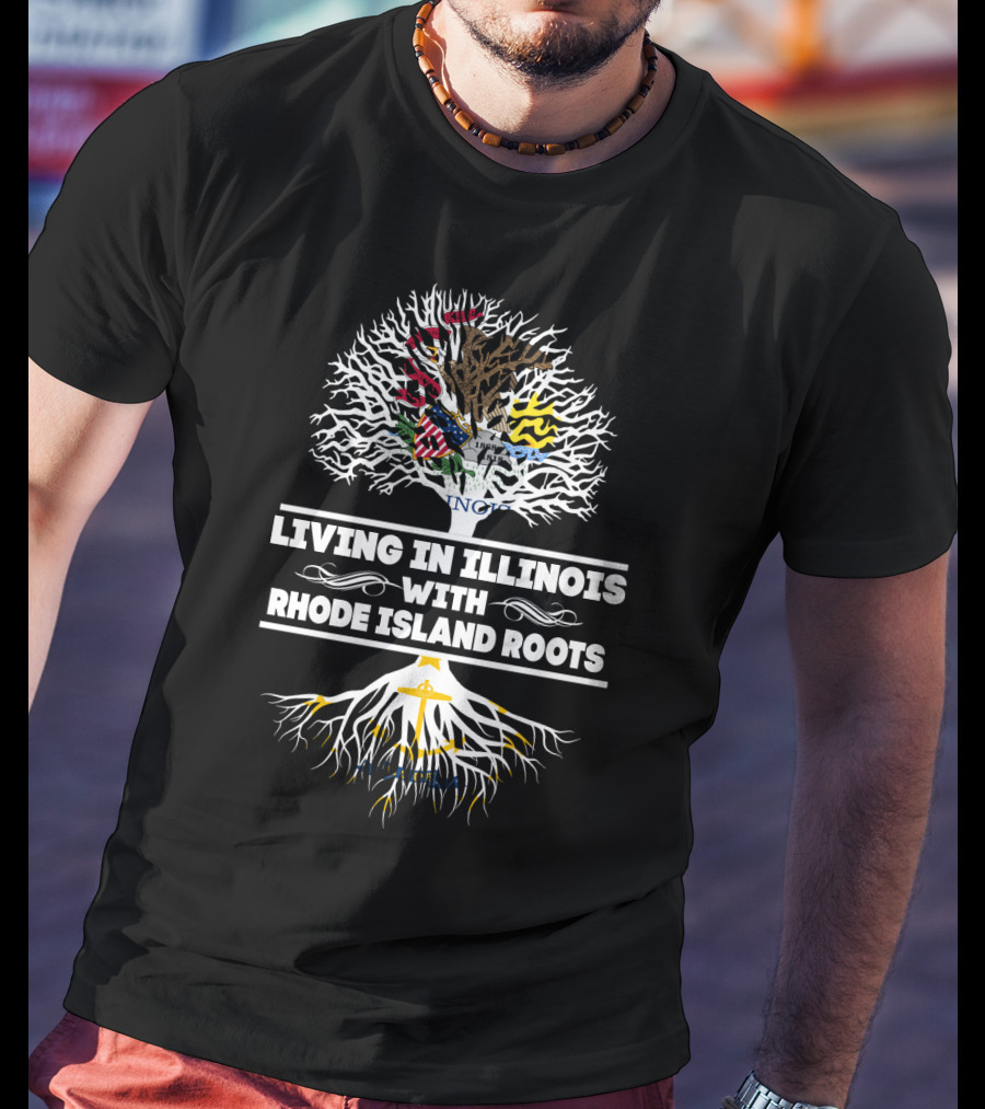 Illinois Pride Meets Rhode Island Heritage: Celebrating Roots With State Flag Iconography T-Shirt