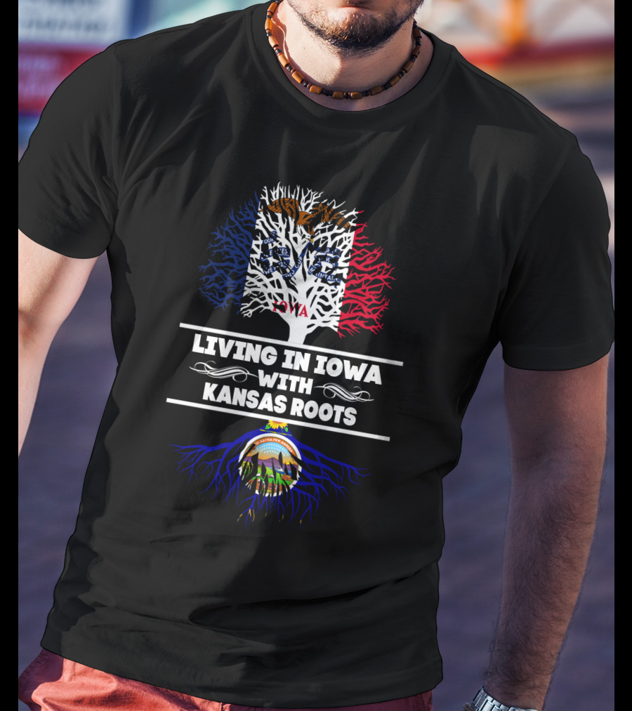 Iowa Pride Intertwined With Kansas Heritage Flag-Inspired Roots T-Shirt
