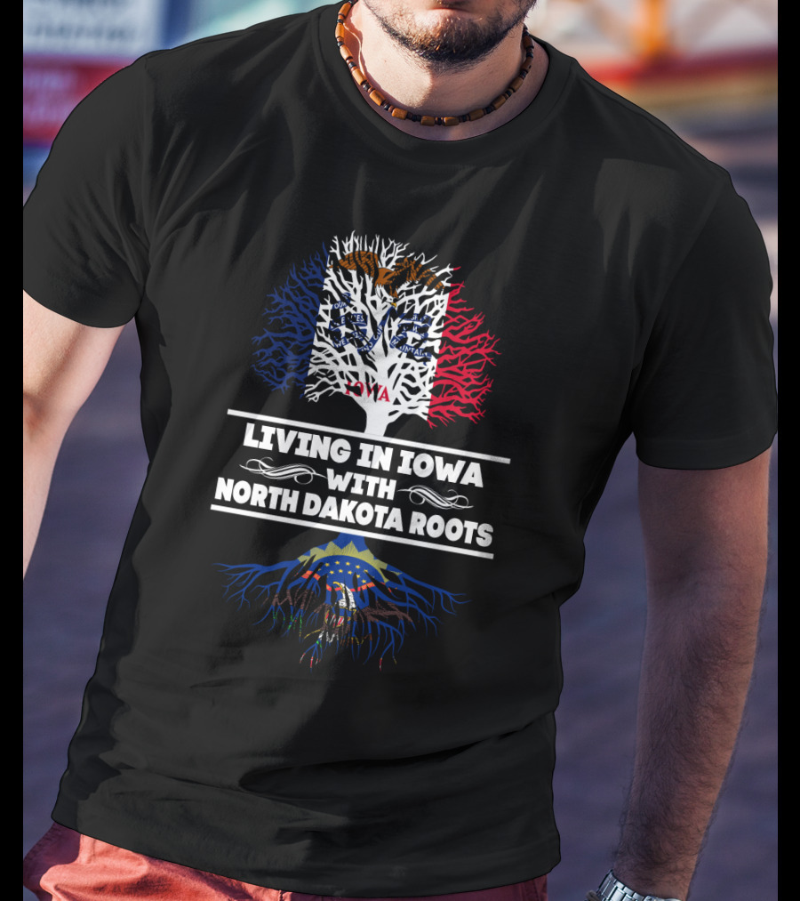 Living In Iowa With North Dakota Roots American Flag Tree T-Shirt