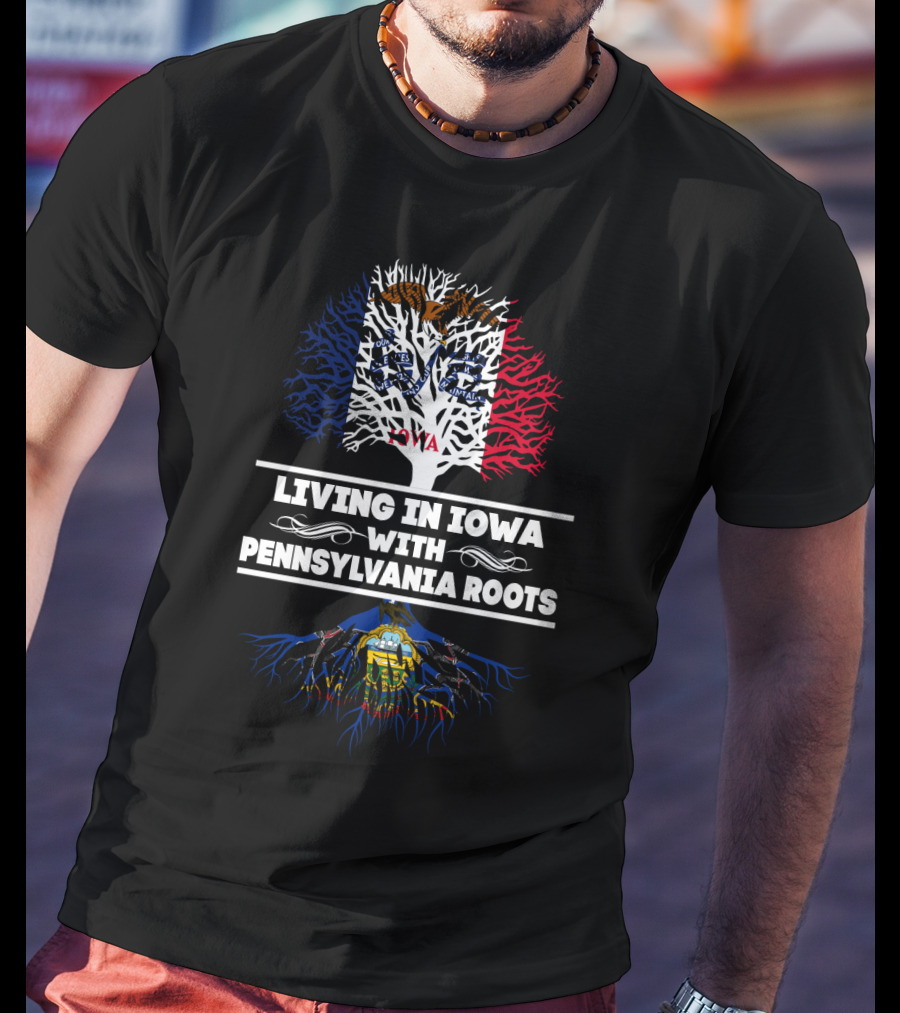 Iowa And Pennsylvania Heritage Tree Design Featuring State Flags And Emblems T-Shirt