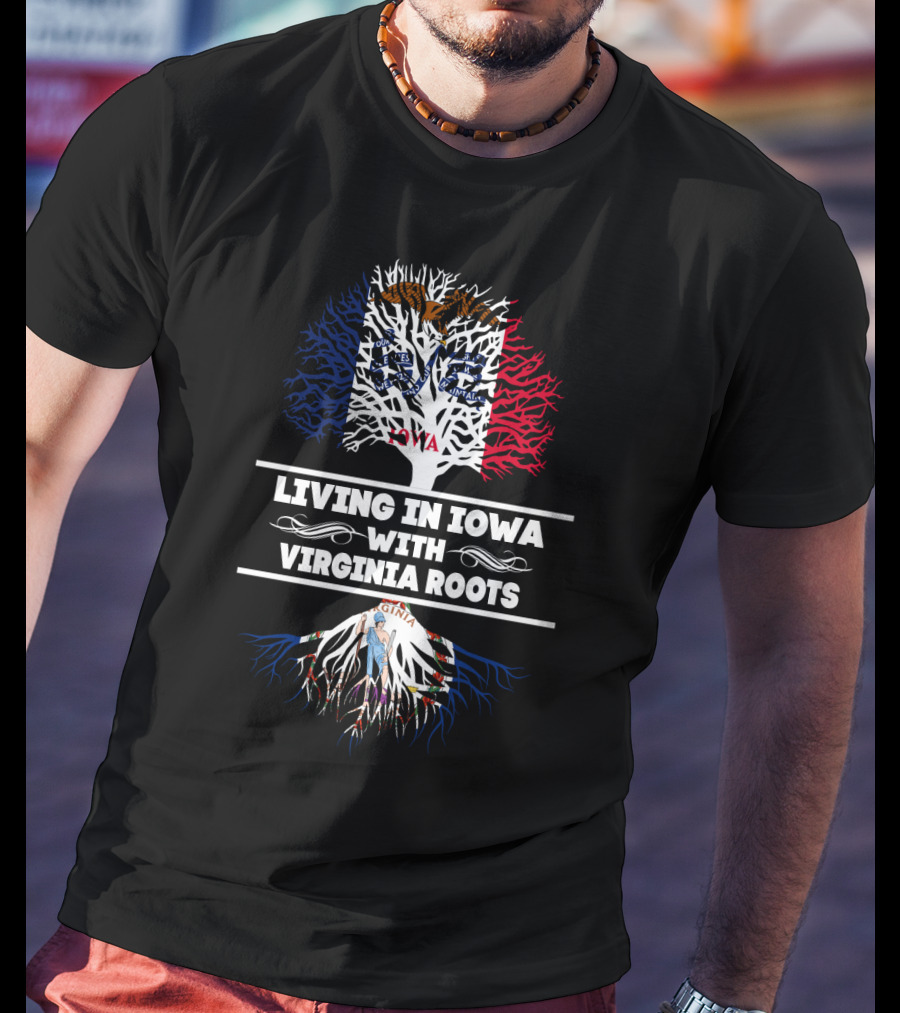 Iowa And Virginia Flag Tree Roots T-Shirt
