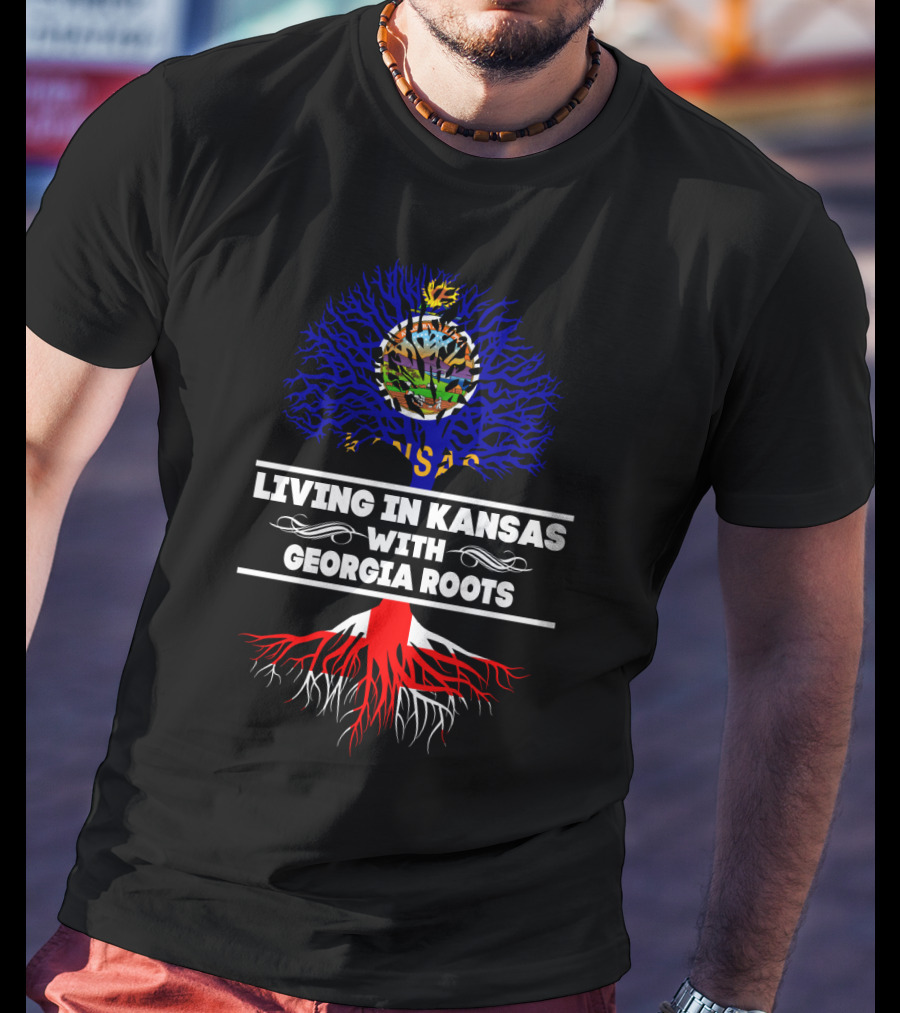 Kansas Living With Georgia State Roots Tree T-Shirt