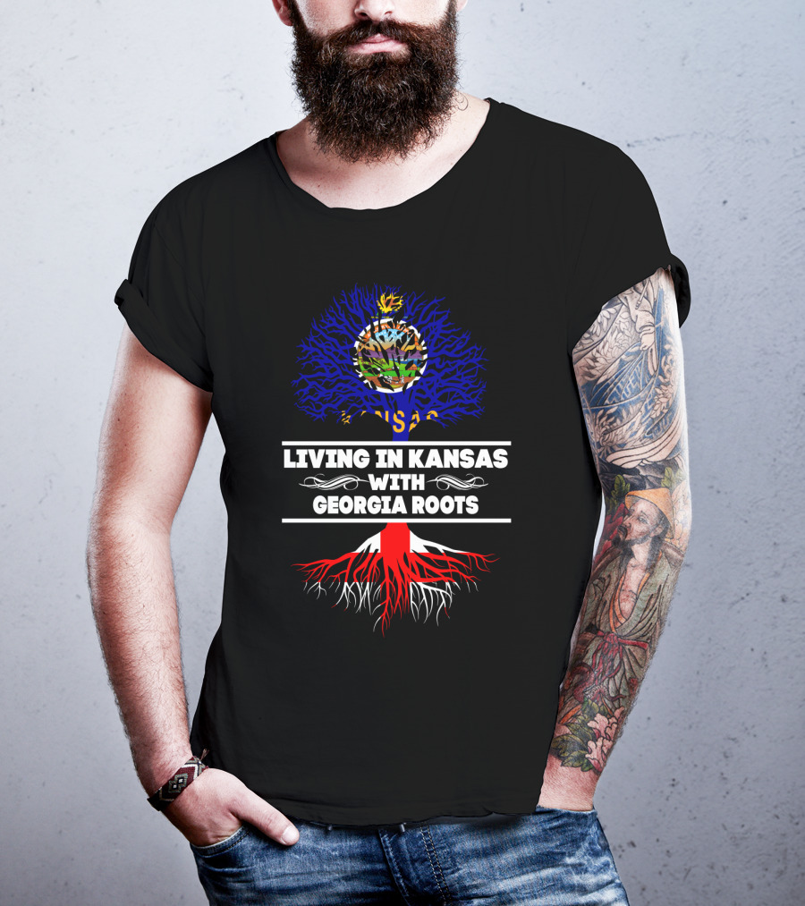 Kansas Living With Georgia State Roots Tree T-Shirt
