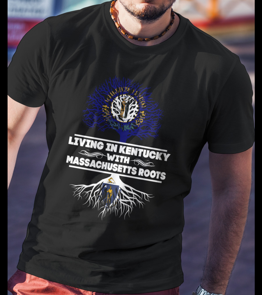 Living In Kentucky With Massachusetts Roots Tree Art Featuring Kentucky And Massachusetts Seals T-Shirt