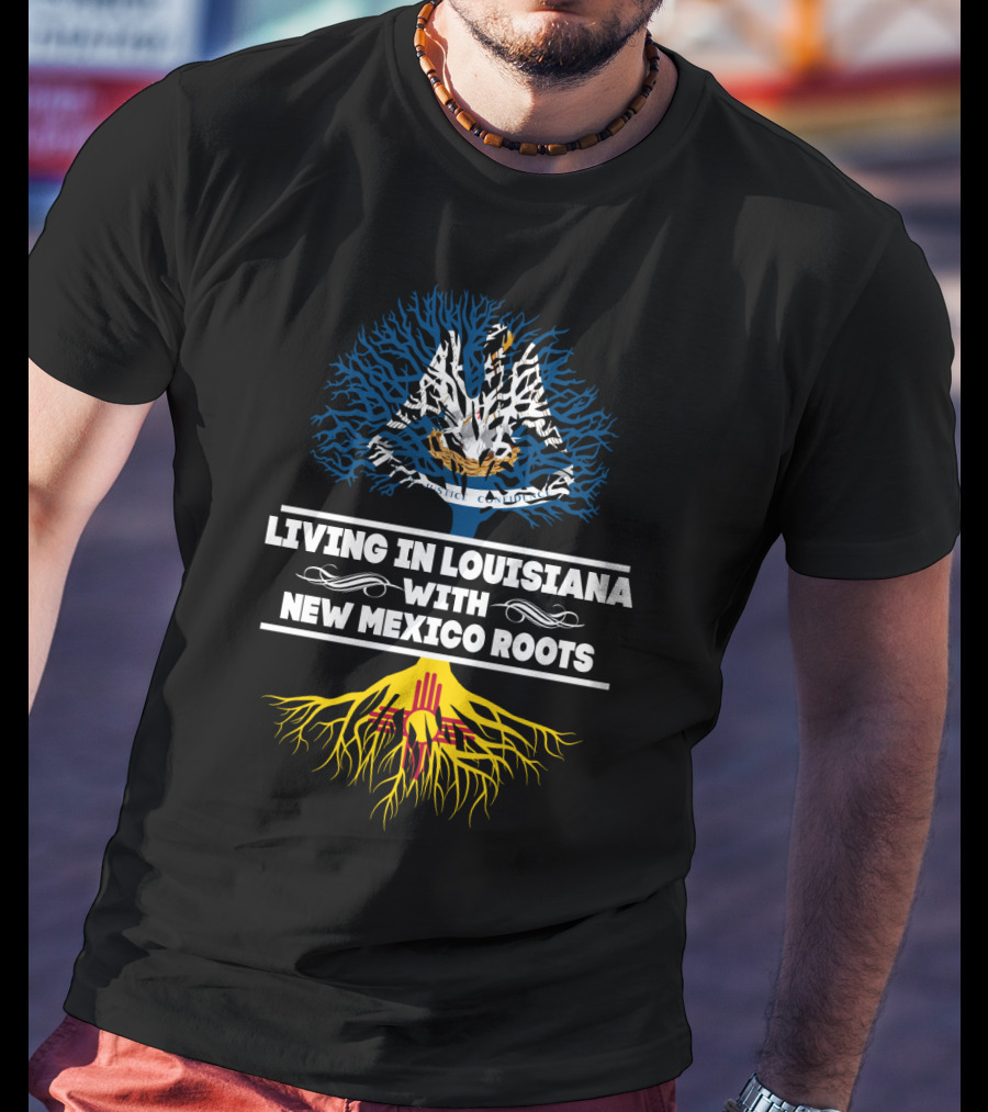 Louisiana Living With New Mexico Roots Featuring Pelican And Zia Symbol Tree T-Shirt