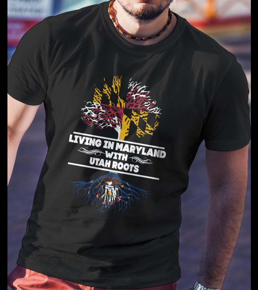 Maryland Life With Utah Heritage Tree Featuring State Symbols And Flags T-Shirt