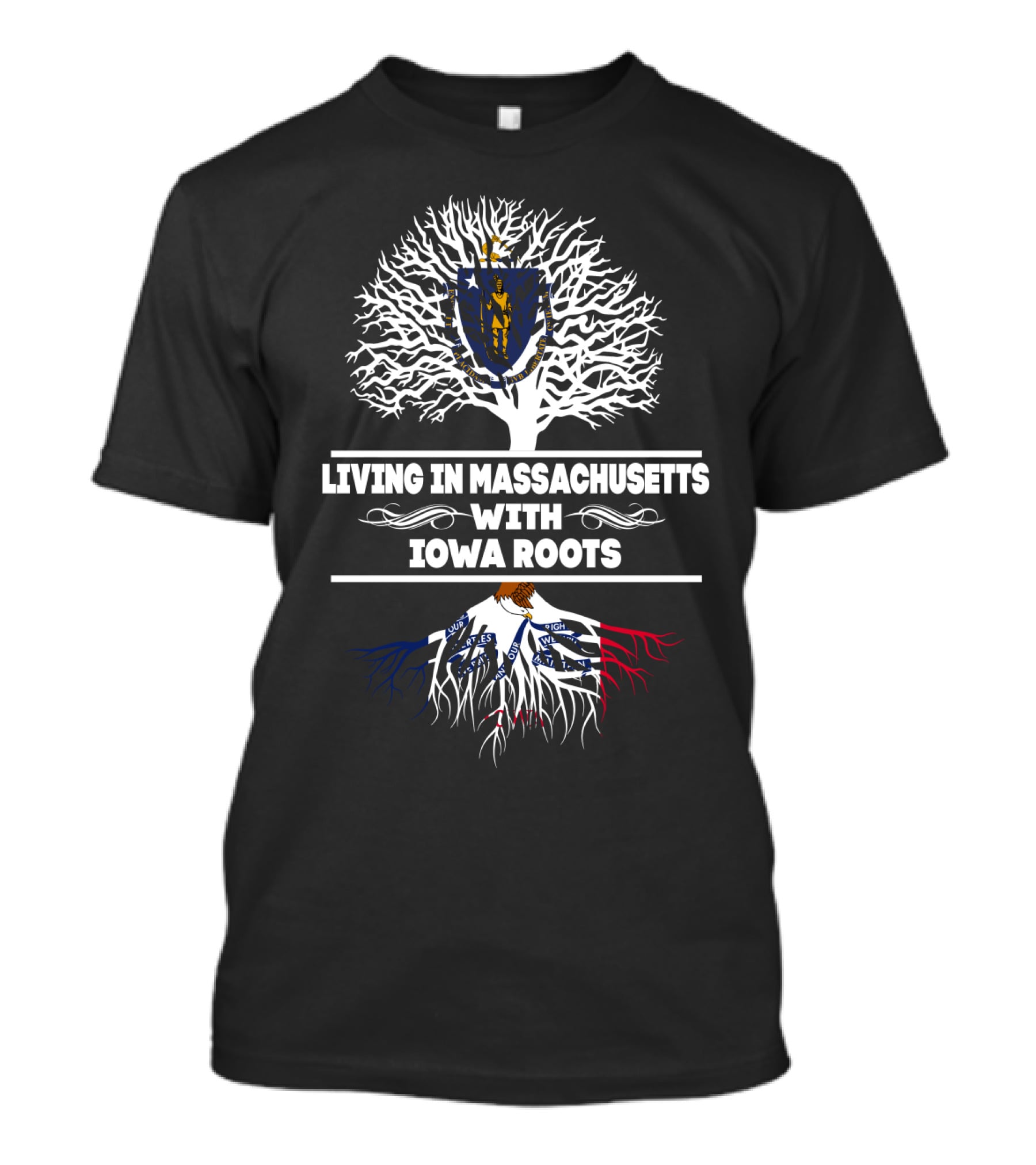 Massachusetts State Pride With Iowa Heritage Tree T-Shirt