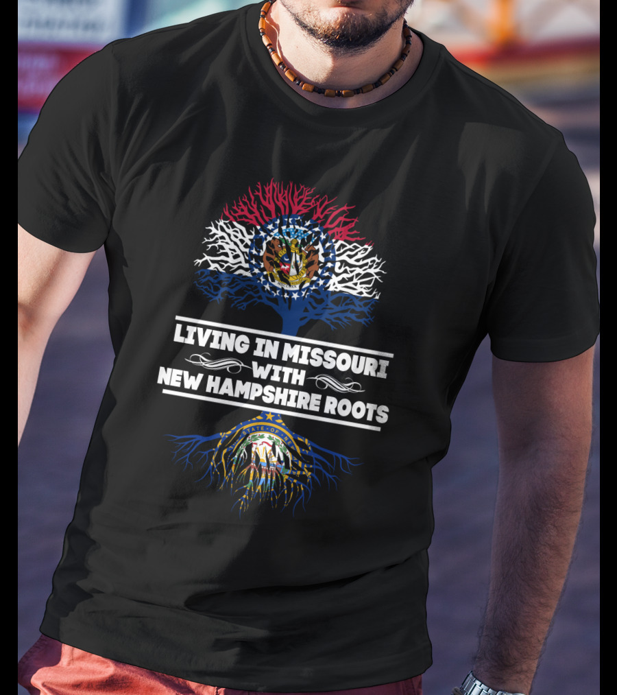 Missouri And New Hampshire Connection With Dual State Seals And Tree Roots T-Shirt