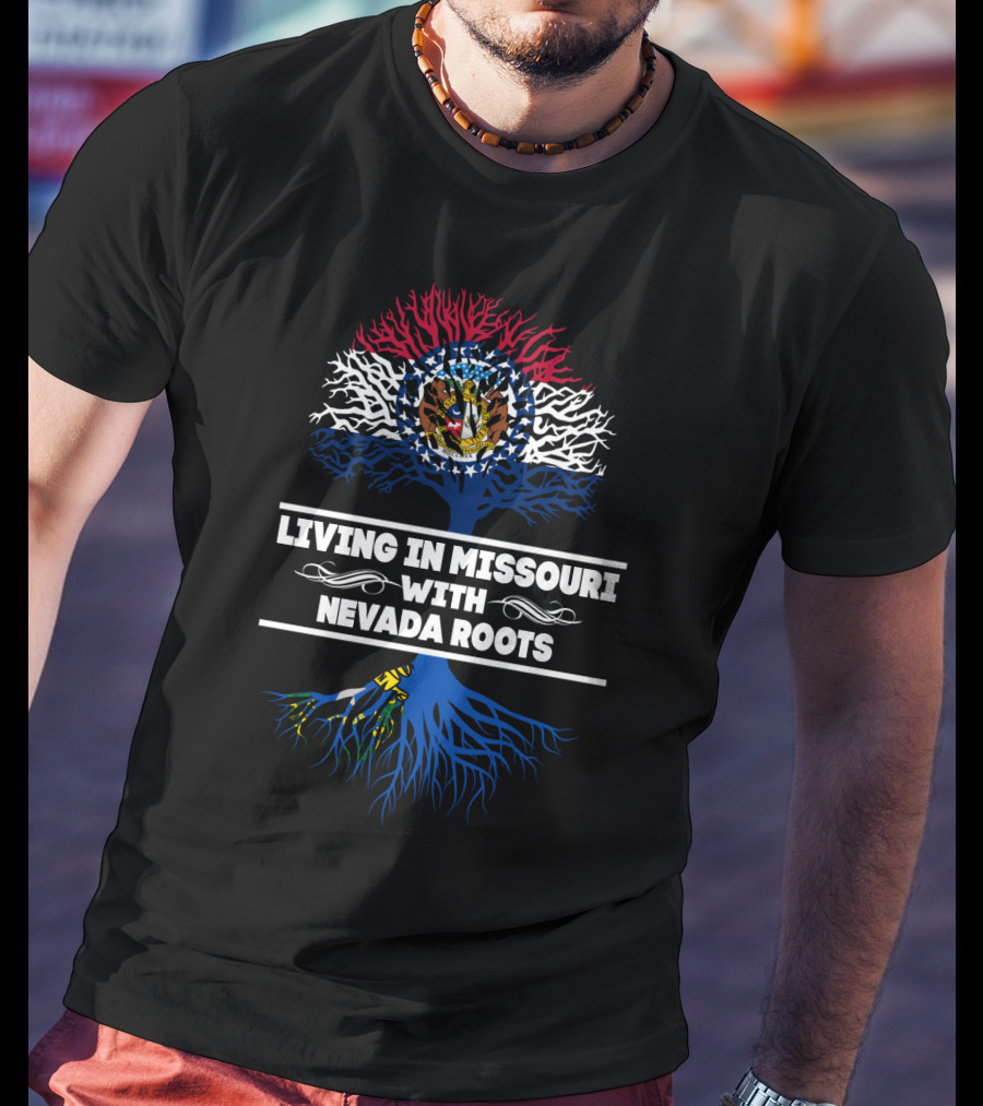 Missouri Flag Tree With Nevada Roots Symbolizing Dual State Pride T-Shirt
