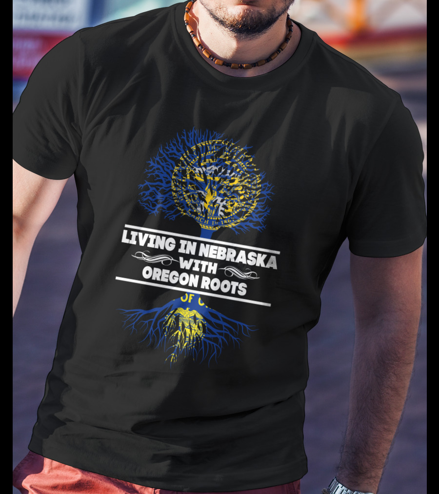 Living In Nebraska With Oregon Roots State Seal Tree T-Shirt