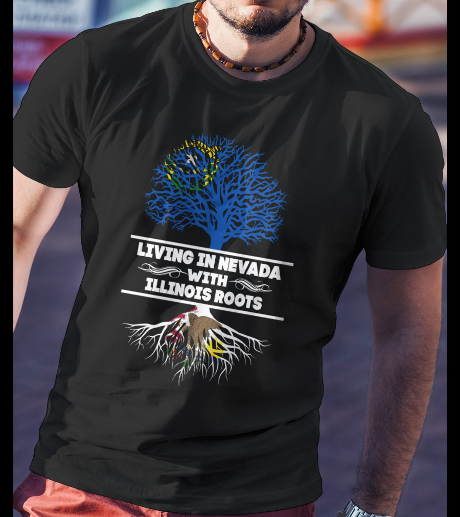 Living In Nevada With Illinois Roots Brazil Flag Tree American Eagle Roots T-Shirt