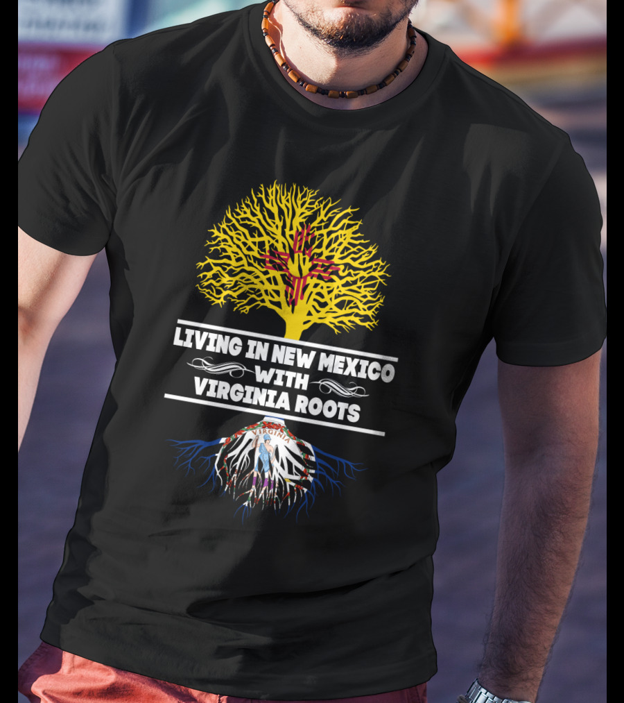 Living In New Mexico With Virginia Roots Zia Symbol Yellow Tree And Virginia Seal Roots T-Shirt