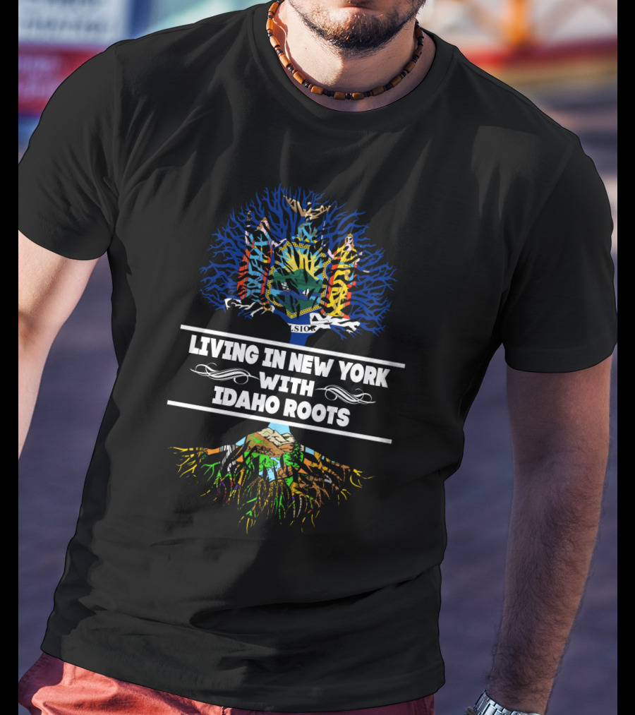 Living In New York Embracing Idaho Roots With State Coat Tree T-Shirt