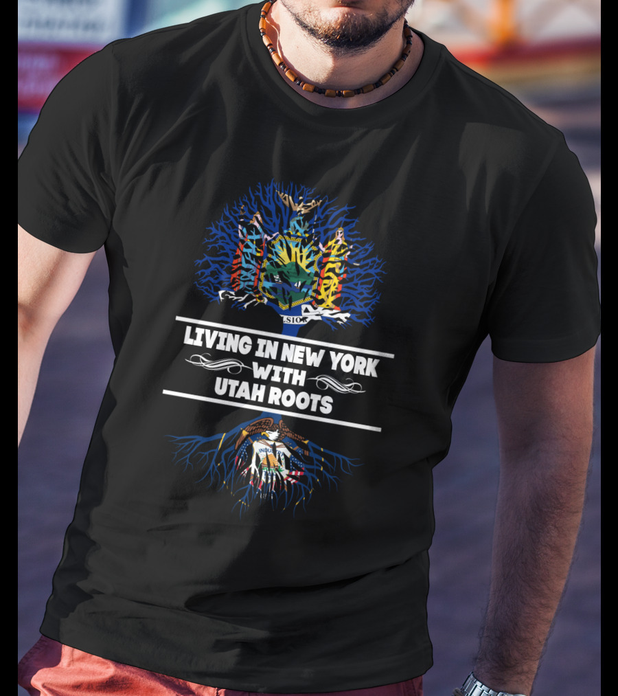 New York Living Utah Roots With State Emblems And Tree T-Shirt
