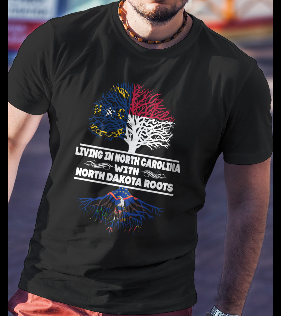 North Carolina State Flag And Tree With North Dakota Eagle Roots Connection T-Shirt