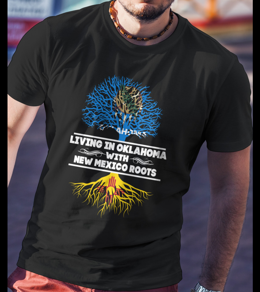 Oklahoma Residency Embracing New Mexico Heritage With Tribal And Zia Symbol Tree T-Shirt
