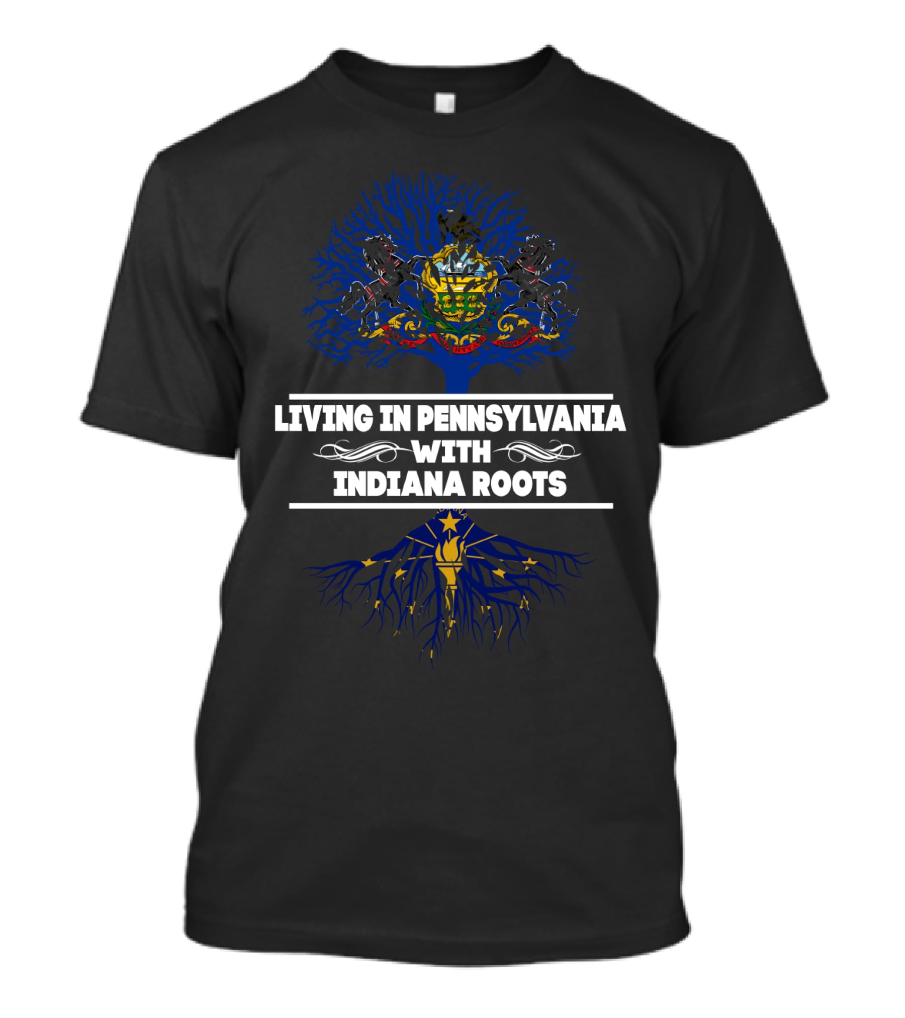 Pennsylvania Heritage Meets Indiana Origins With Tree Roots Emblem T-Shirt