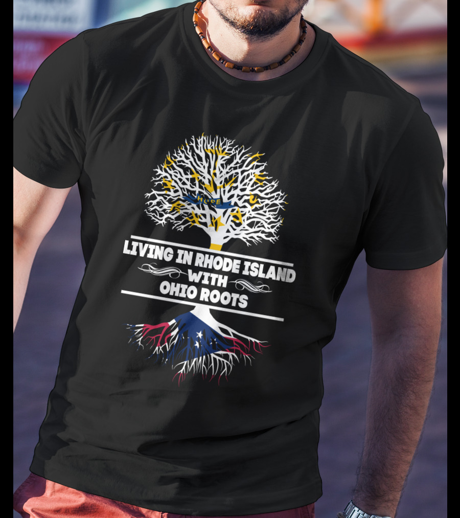 Rhode Island Tree With Ohio Flag Roots Connection T-Shirt
