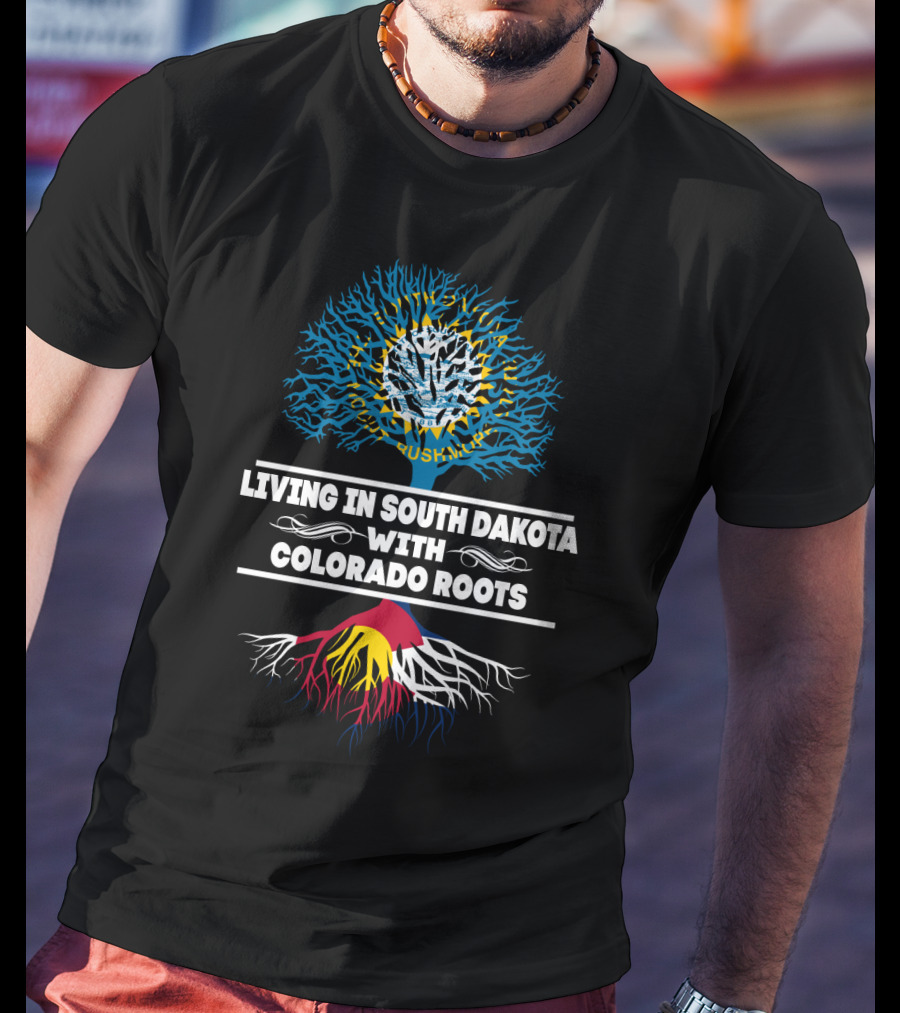 Living In South Dakota With Colorado Roots Tree With Nature Motif And Colorado Flag Colors T-Shirt