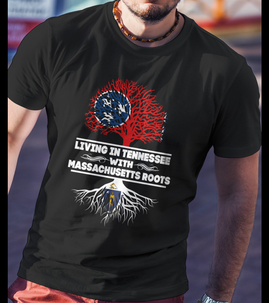 Tennessee Pride With Massachusetts Heritage Featuring State Flags And Roots T-Shirt