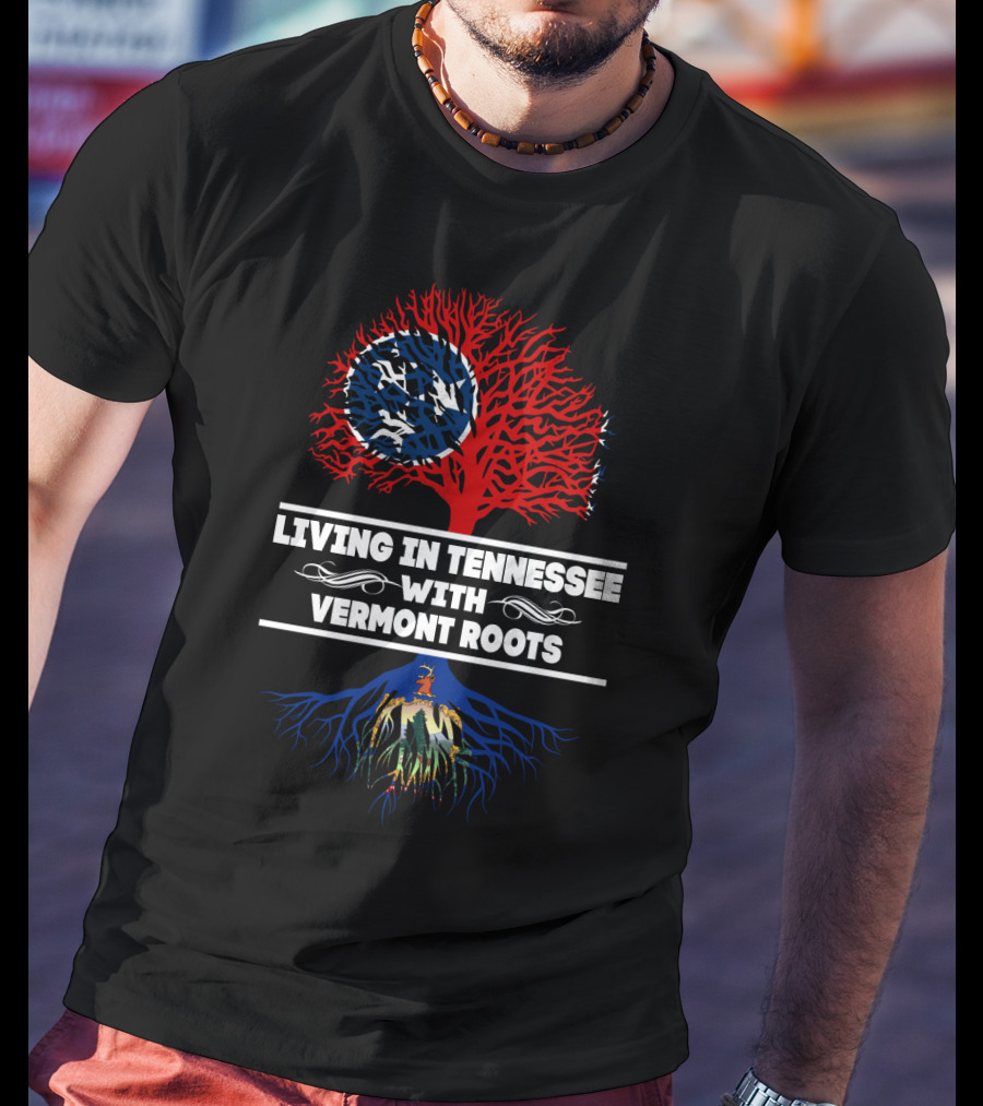 Tennessee State Flag Tree With Vermont State Seal Roots T-Shirt