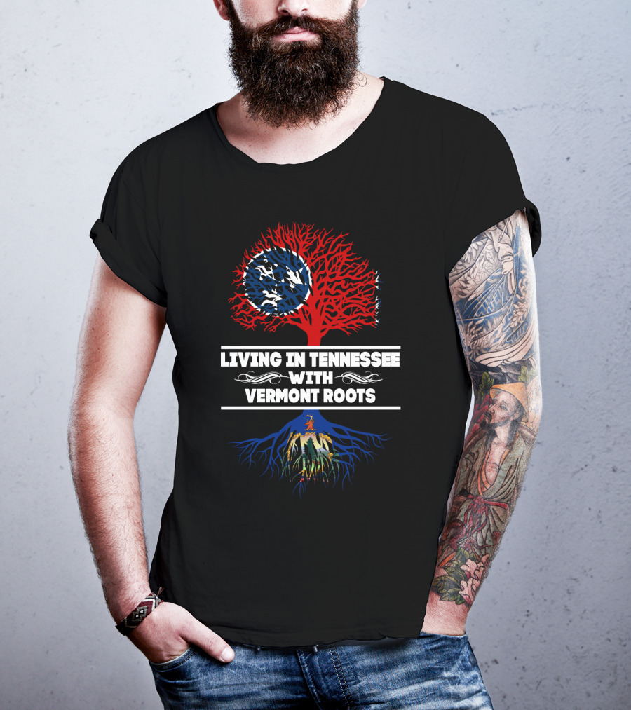 Tennessee State Flag Tree With Vermont State Seal Roots T-Shirt