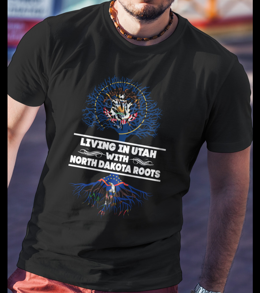 Utah State Emblem With Eagle And Tree Illustrates Living In Utah With North Dakota Roots T-Shirt
