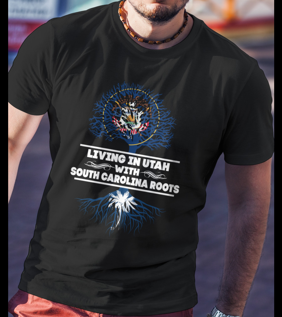 Utah State Emblem With South Carolina Palmetto Tree Roots Connection T-Shirt