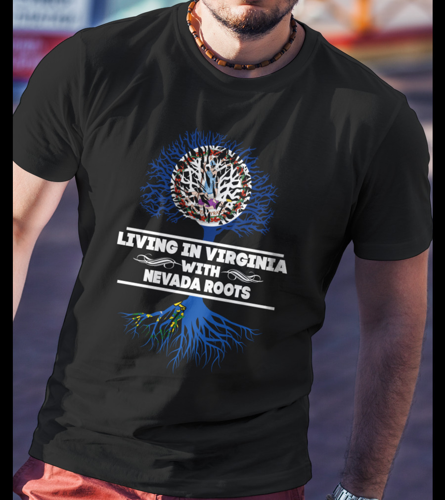 Living In Virginia With Nevada Roots Blue Tree Design Virginia Seal T-Shirt