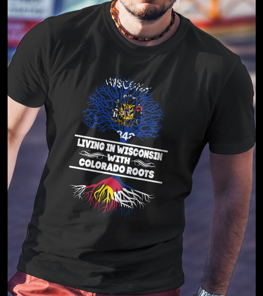Wisconsin State Tree Shield With Colorado Flag Mountain Roots T-Shirt